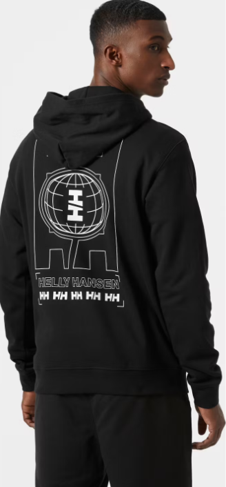 helly hansen core graphic hoodie heren – maat M – zwart – 80% katoen / 20% polyester – regular fit