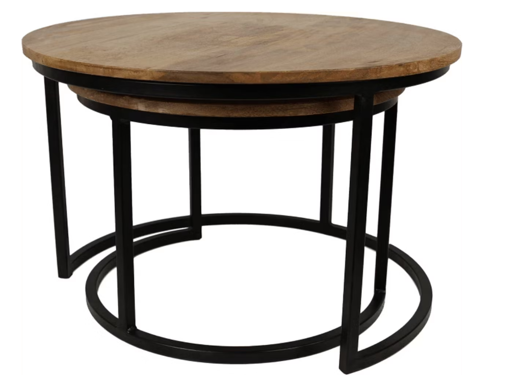 HSM Collection – Salontafelset Ronin - set van 2 - 70×70×46 cm – Mango/Metaal – Naturel/ Zwart