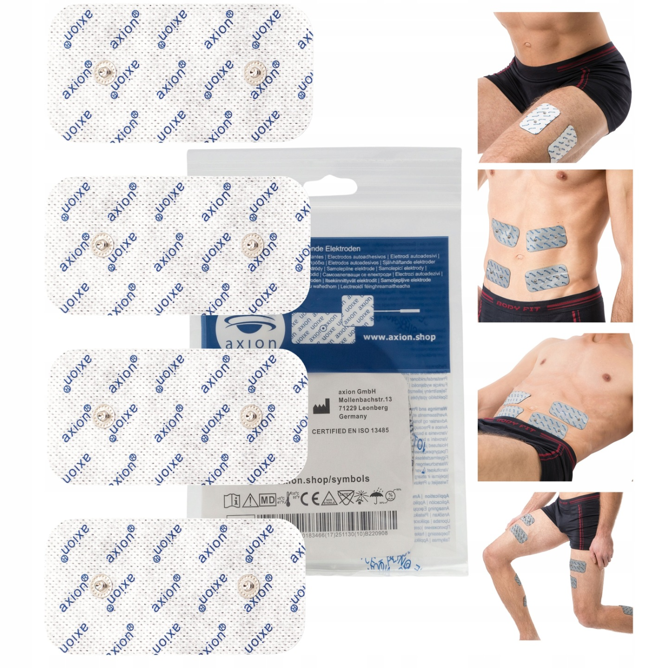 axion – Electroden voor Compex | Dubbele Snap | 10×5 cm | Wit/Grijs