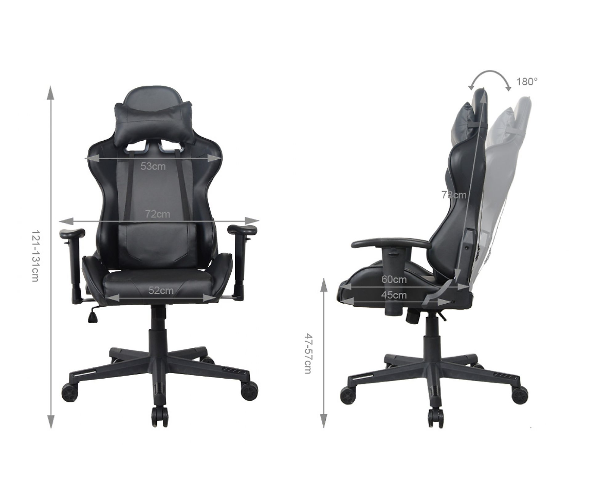 VDD Thomas Gamingstoel - Ergonomisch - Racing - Verstelbaar - 120x72x60 cm - ZwartThomas Gamingstoel - Ergonomisch - Racing - Verstelbaar - 120x72x60 cm - Zwart