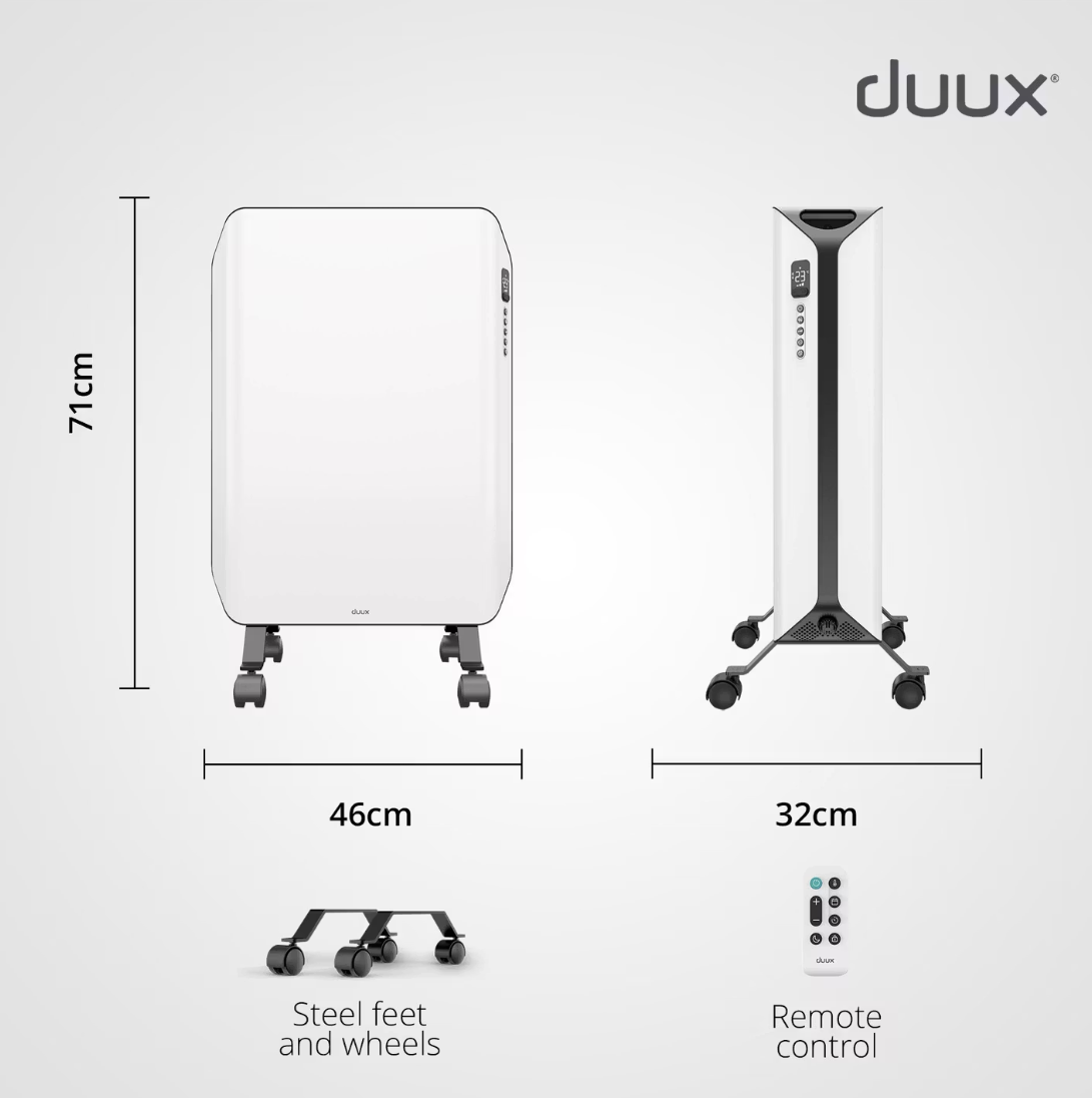 Duux Edge Oil Oliegevulde Radiator 1500 W – Slim Verwarmen met Ventilator – Wit – 46 x 32 x 71 cm