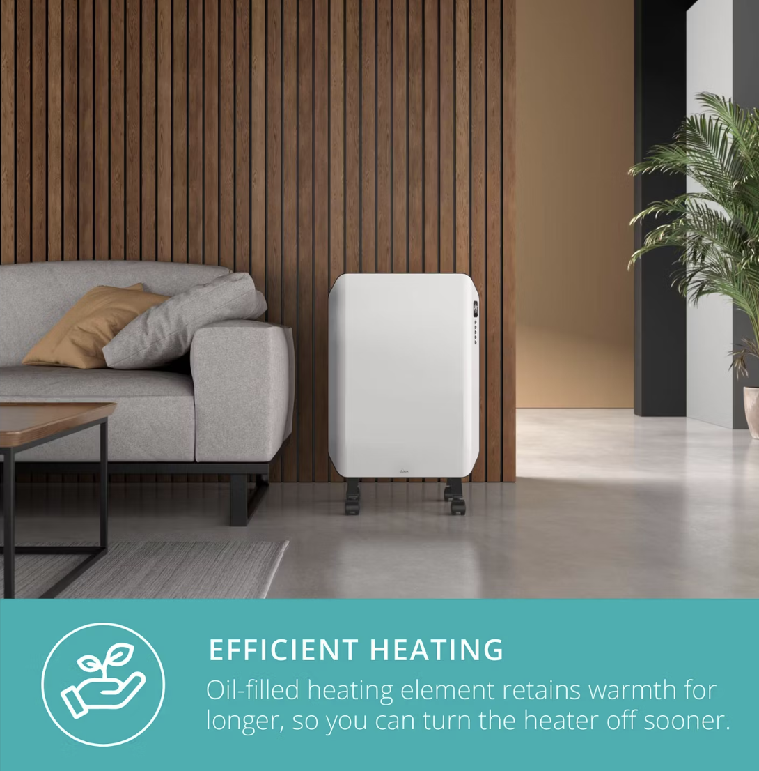 Duux Edge Oil Oliegevulde Radiator 1500 W – Slim Verwarmen met Ventilator – Wit – 46 x 32 x 71 cm