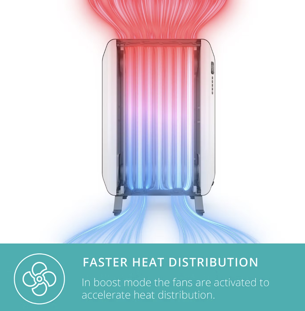 Duux Edge Oil Oliegevulde Radiator 1500 W – Slim Verwarmen met Ventilator – Wit – 46 x 32 x 71 cm