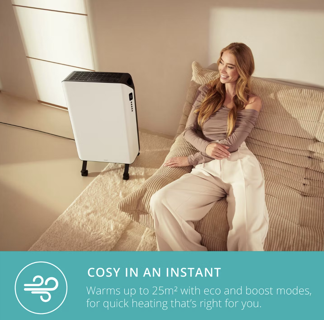Duux Edge Oil Oliegevulde Radiator 1500 W – Slim Verwarmen met Ventilator – Wit – 46 x 32 x 71 cm
