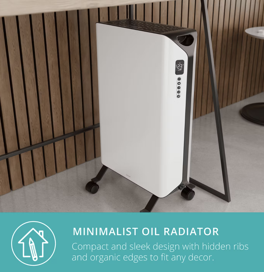 Duux Edge Oil Oliegevulde Radiator 1500 W – Slim Verwarmen met Ventilator – Wit – 46 x 32 x 71 cm