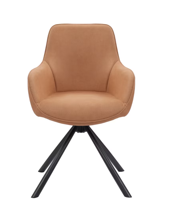 Dutchbone – Eetkamerstoel Draaibaar – Set Van 2 Stuks & Vintage Design – Voorzien Van Comfortabele Armleuningen En Metalen Frame – Voor Eethoek En Kantoor – Cognac Pu-leer