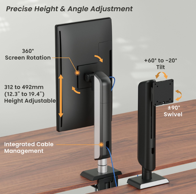 VDD LUMLDT70-C01 Monitorarm - Zwart - 71x18x20 cm – Ergonomische Clamp-on Monitorstandaard