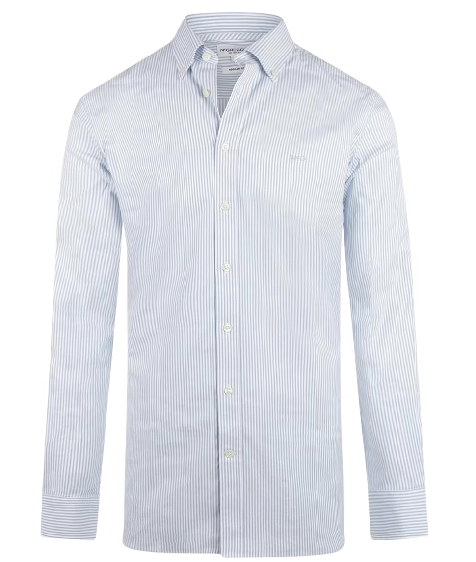 McGregor Stretch Oxford Small Stripe Shirt Heren – maat XXL – light blue – lange mouwen