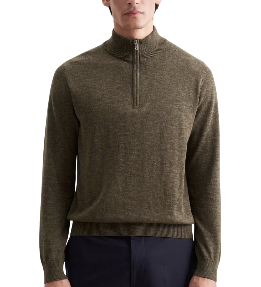 Seidensticker Quarter Zip Strickpullover Heren - Olive - 3XL