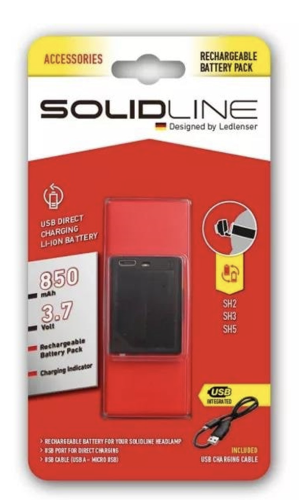 Ledlenser Solidline lithium-ion batterij pack 850 mAh – geschikt voor SH2, SH3, SH5 – lichtgewicht