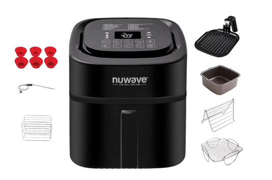 Nuwave – Digitale Heteluchtfriteuse – 6 l & 1800 watt – Voorzien Van Temperatuursonde En Gourmet Kit – Voor Gelijkmatig Bakken En Grillen – Zwart Kunststof En Roestvrij Staal
