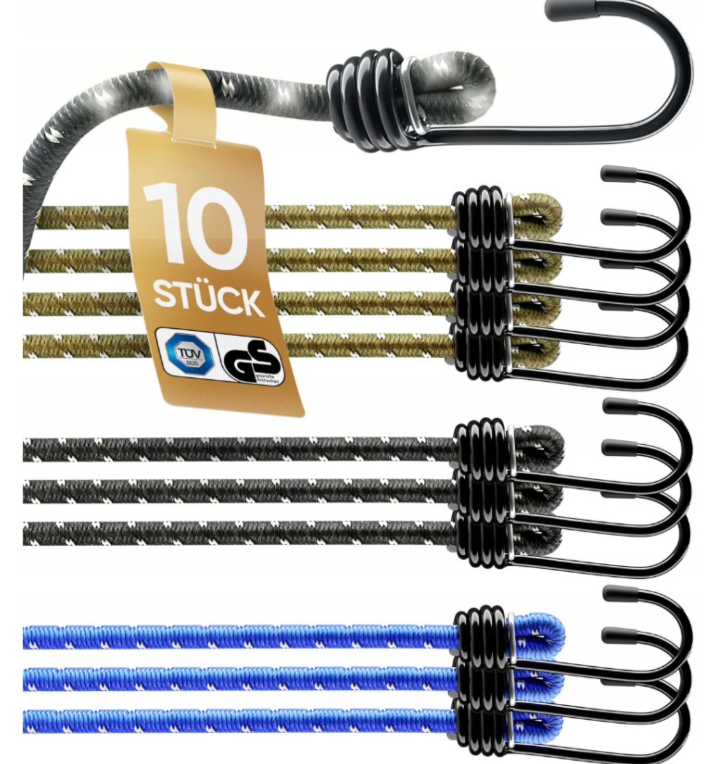 Heldenwerk Bagagetouwen met Haken – 10-delig – 45 cm – TÜV/GS Gecertificeerd – Sterk & Elastisch