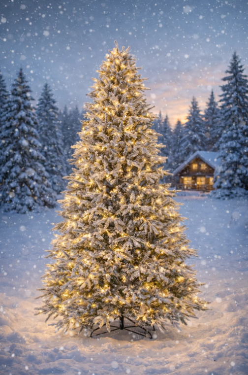 Coast kunstkerstboom 270 cm – met sneeuw en warmwitte LED-verlichting – groen/wit – Ø170 cm