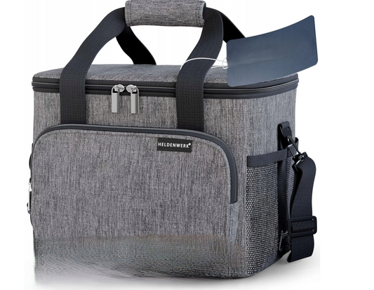 Heldenwerk geïsoleerde thermische lunchtas - 20L - grijs - 34 x 26 x 26 cm – ruime koeltas met draagriem
