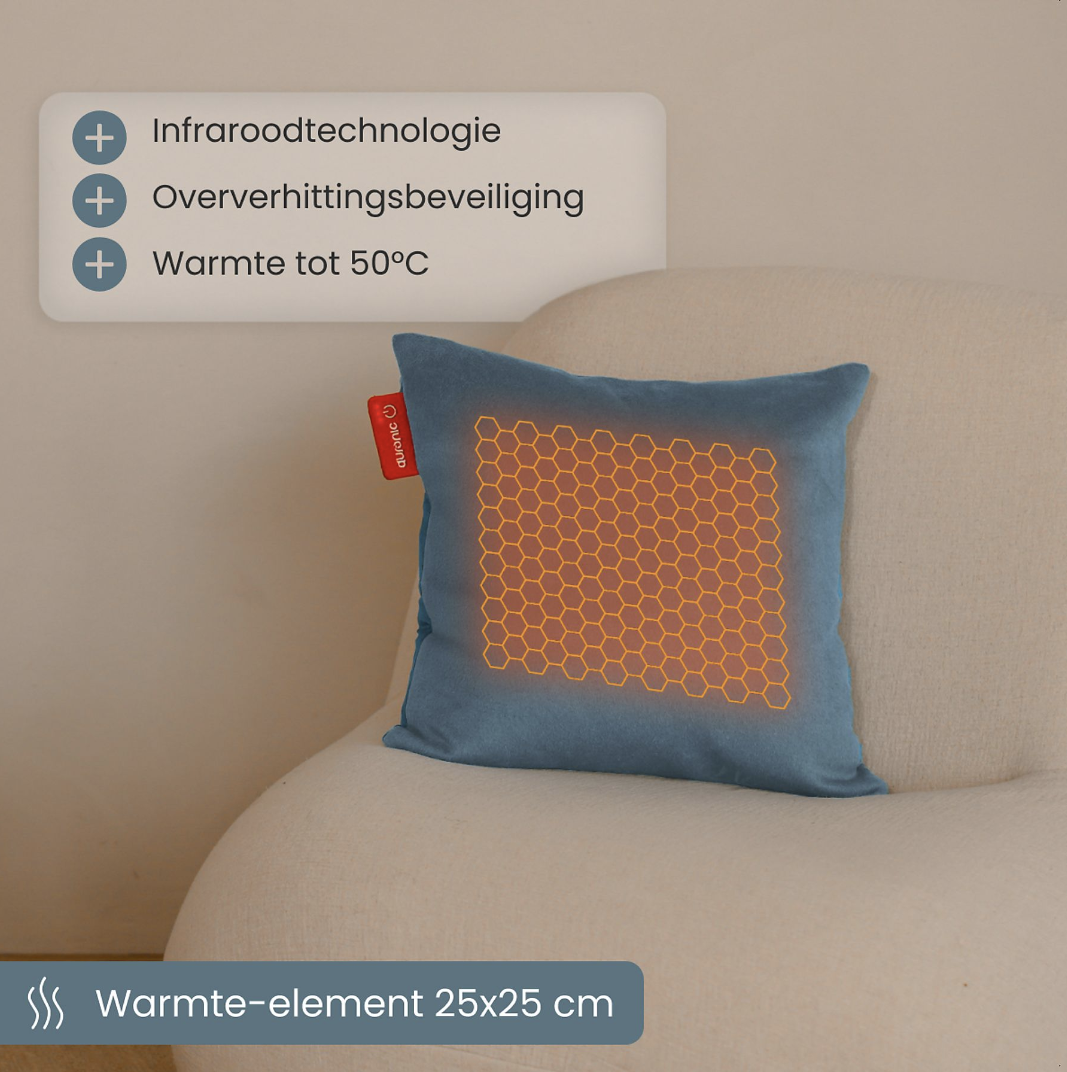 Auronic Elektrisch Warmtekussen Classic - Infrarood - Oplaadbaar - 45x45 cm - Blauw