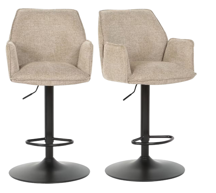 Multifurn Jill Barkruk Set van 2 Verstelbaar – Linnen Taupe – 51 x 53 x 96–116 cm -Zwart/Beige