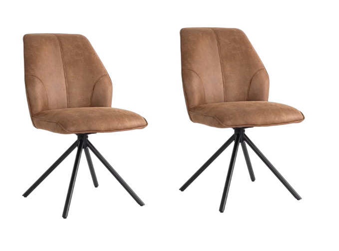 Criks Design Nova Draaibare Eetkamerstoel – Set van 2 – Cognac – 54 x 64 x 87 cm