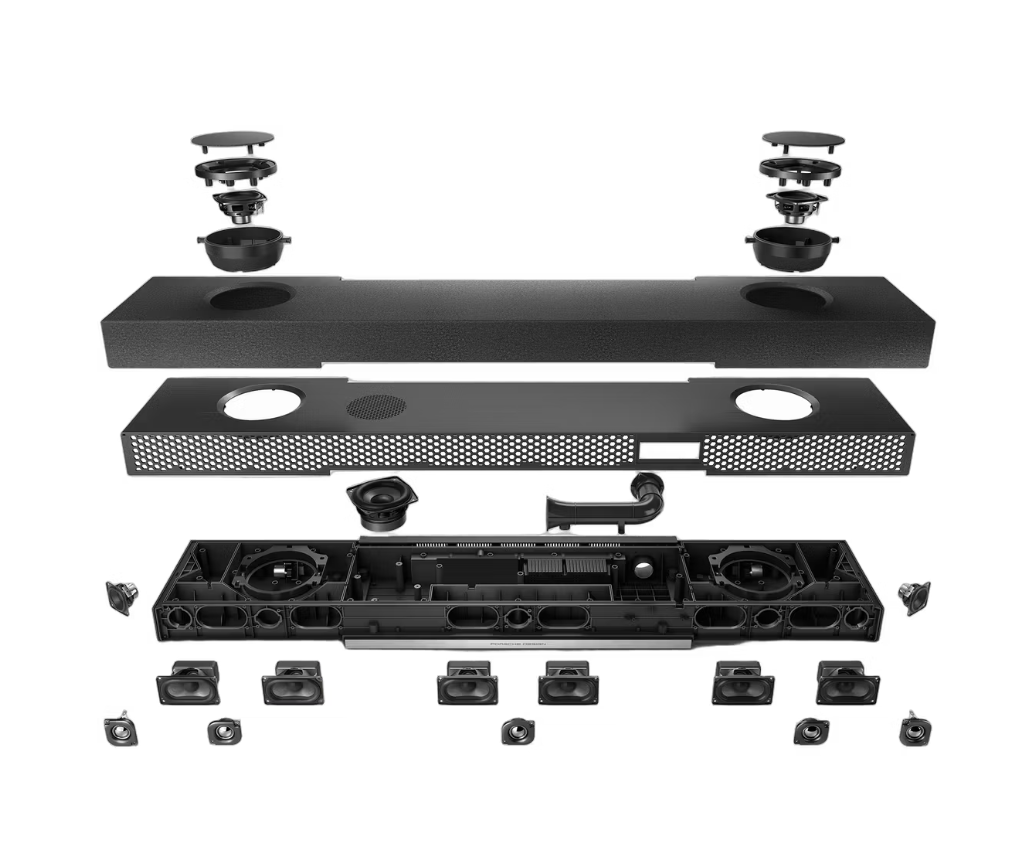 Porsche Design Soundbar PDB90 5.1.2 Dolby Atmos DTS-X – Zwart – 1200 x 210 x 88 mm
