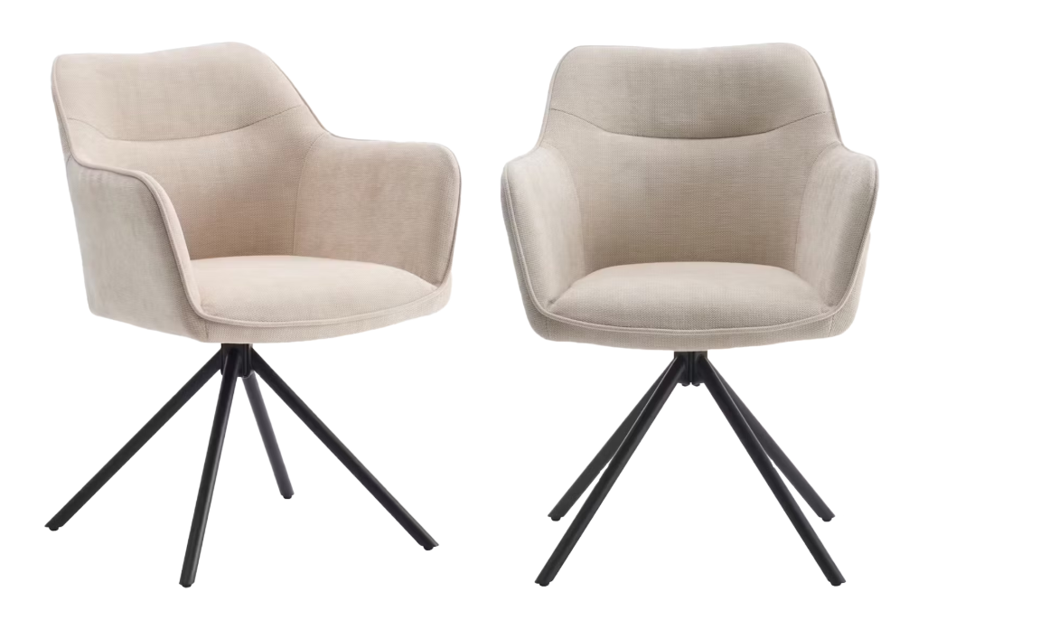 Criks Design Preston Draaibare Eetkamerstoel 2-pack – Beige – 180° draaibaar – 80,5 x 58 x 59 cm