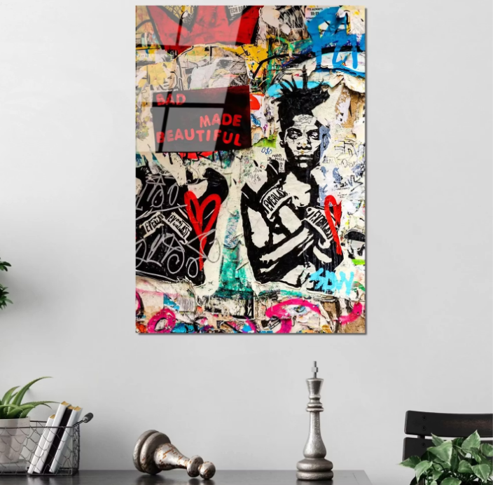 Wallity Glasschilderij Banksy Bad Made Beautiful – Knallkleuren – 45 x 65 cm