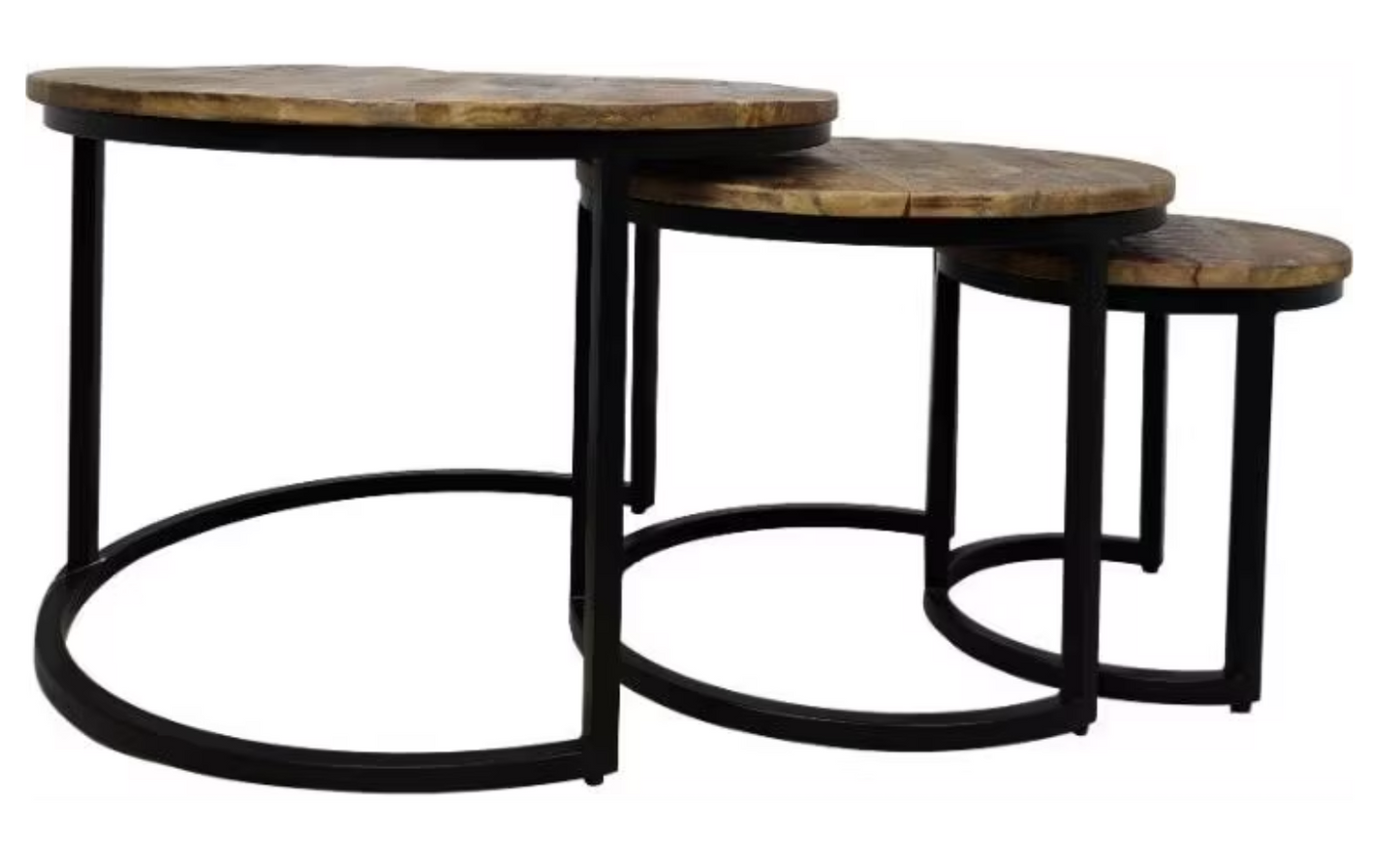 Hsm Collection District 3-delige salontafelset mangohout bruin/zwart – Ø35 - Ø51 - Ø67 cm