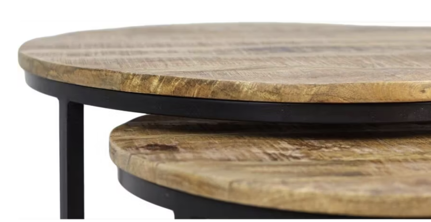 Hsm Collection District 3-delige salontafelset mangohout bruin/zwart – Ø35 - Ø51 - Ø67 cm