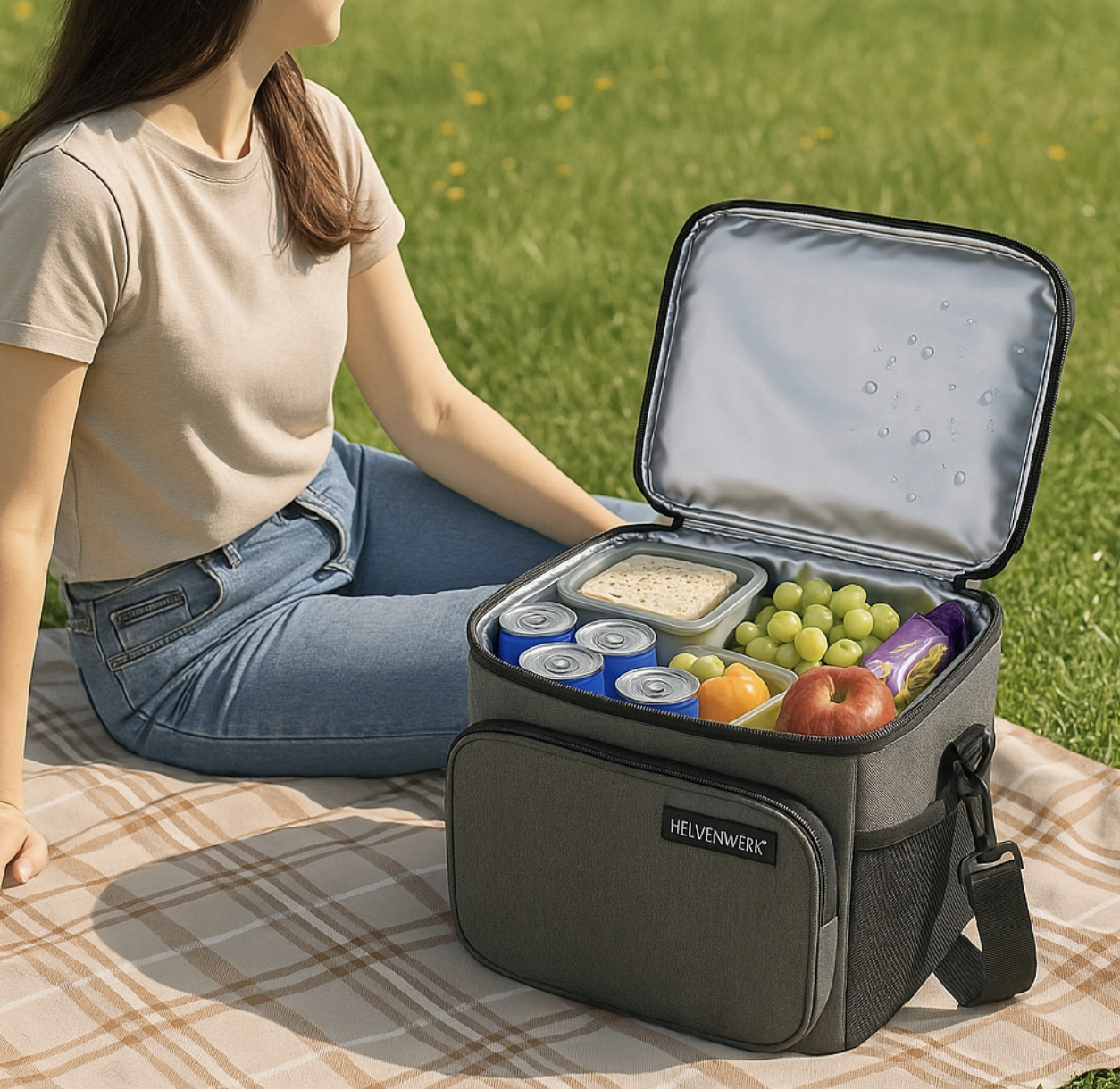 Heldenwerk thermotas lunch- en picknicktas – 10L – 29x22x20 cm – lichtgrijs – isolerende strand- en koeltas