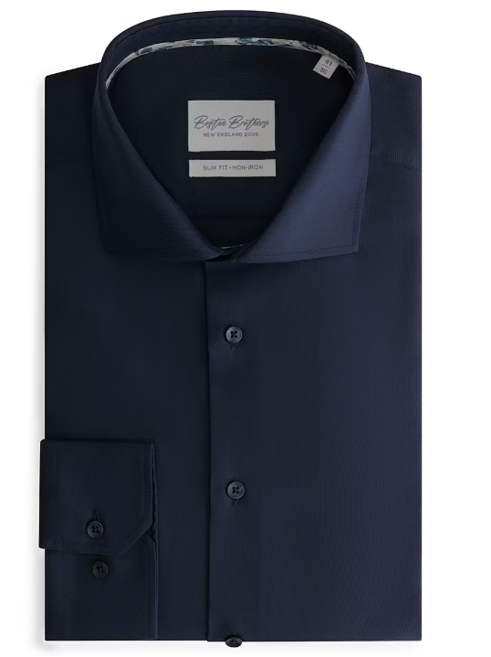 Boston Brothers Non Iron Overhemd - Heren - Maat 42 - Navy - Oxford Weving - Slim Fit
