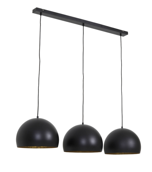 Light & Living JAICEY Hanglamp 3-Lichts 120 cm – Mat Zwart met Goud – Industrieel Design – E27