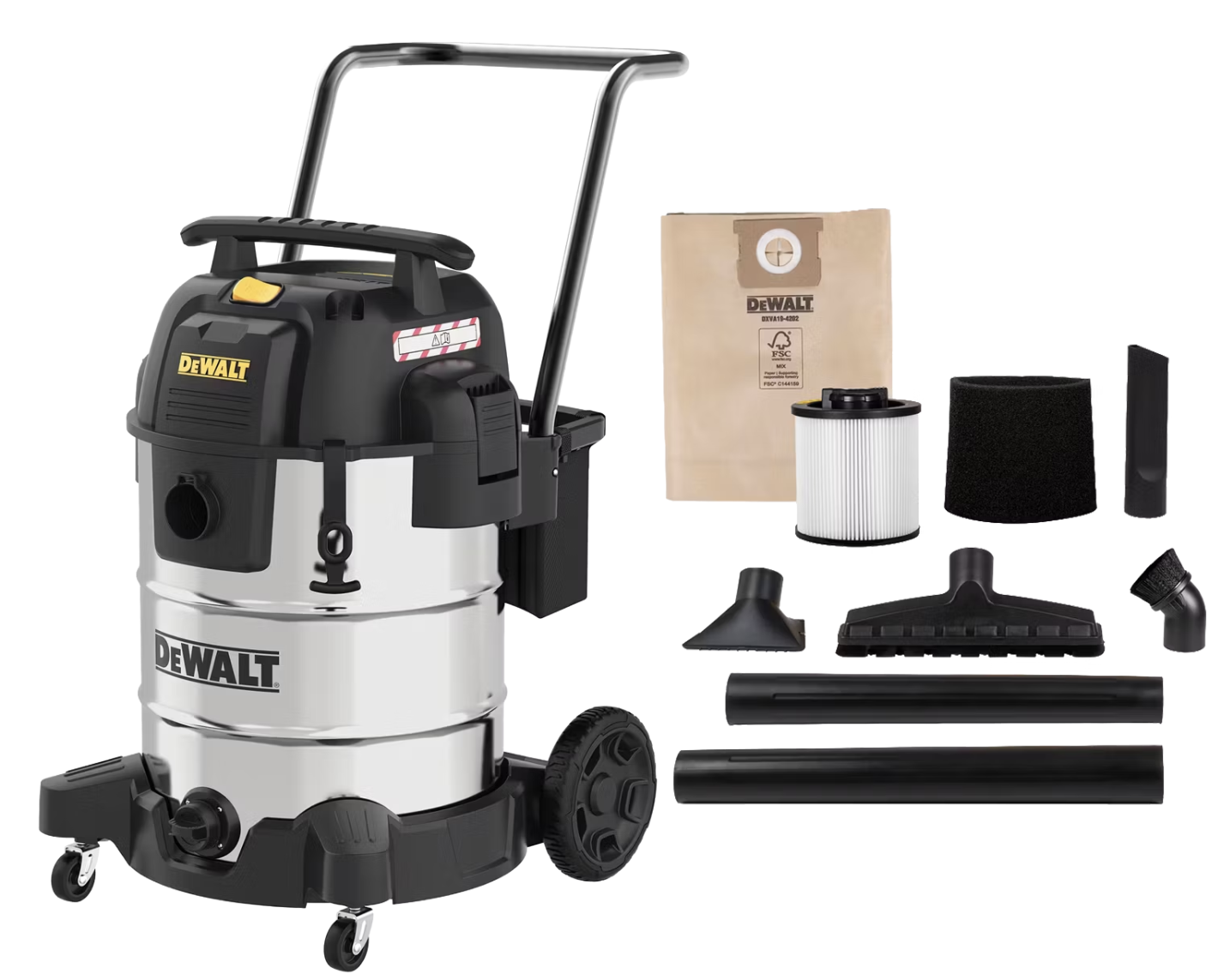 DeWalt 61L Stealthsonic RVS nat-/droogstofzuiger - 61 liter - RVS - 16,1 kg - 960 W - Zwart/Silver