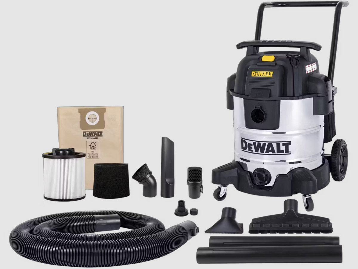 DeWalt Nat- & Droogstofzuiger DXV50SPTA – 50 L incl. Accessoires – 1.300 W – Roestvrij staal – Elektrisch Gereedschap Aansluiting – Blowerfunctie – 220‑240 V