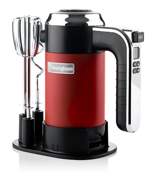 Westinghouse Retro Handmixer 350W – Rood – 2 Gardes & 2 Deeghaken – Met Opbergstandaard
