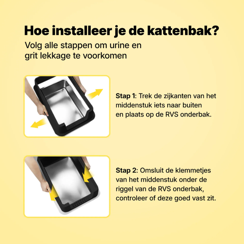 Jake & Jacky RVS Kattenbak - Open - 60x40x30 cm - Zwart – Geurvrij – Met Gritopvang Opstapje en Schep