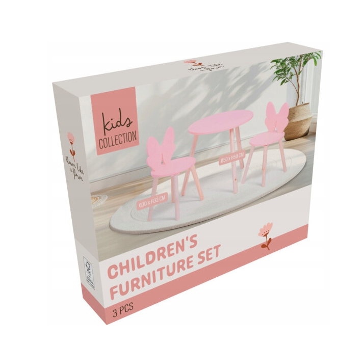Home Styling Collection - Kindertafel met 2 Stoeltjes Vlinder Roze - 3-delige Kindermeubelset