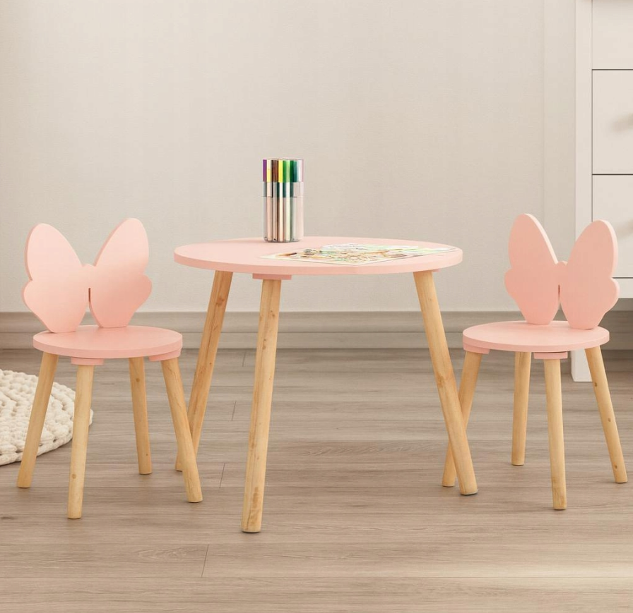 Home Styling Collection - Kindertafel met 2 Stoeltjes Vlinder Roze - 3-delige Kindermeubelset