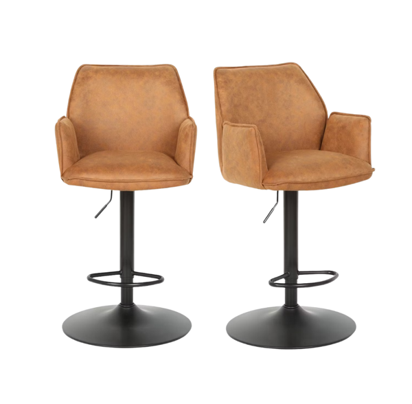 Set van 2 Jill Barkrukken - Verstelbaar - Velvet/Metal - 51x53x96-116 cm - Cognac