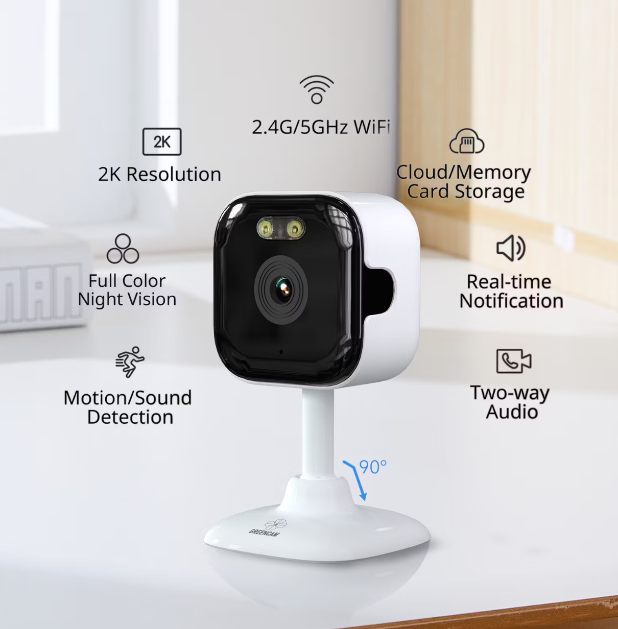 Greencam K10 2K Beveiligingscamera | Full Color Nachtzicht | Bewegingsdetectie | Wi-Fi