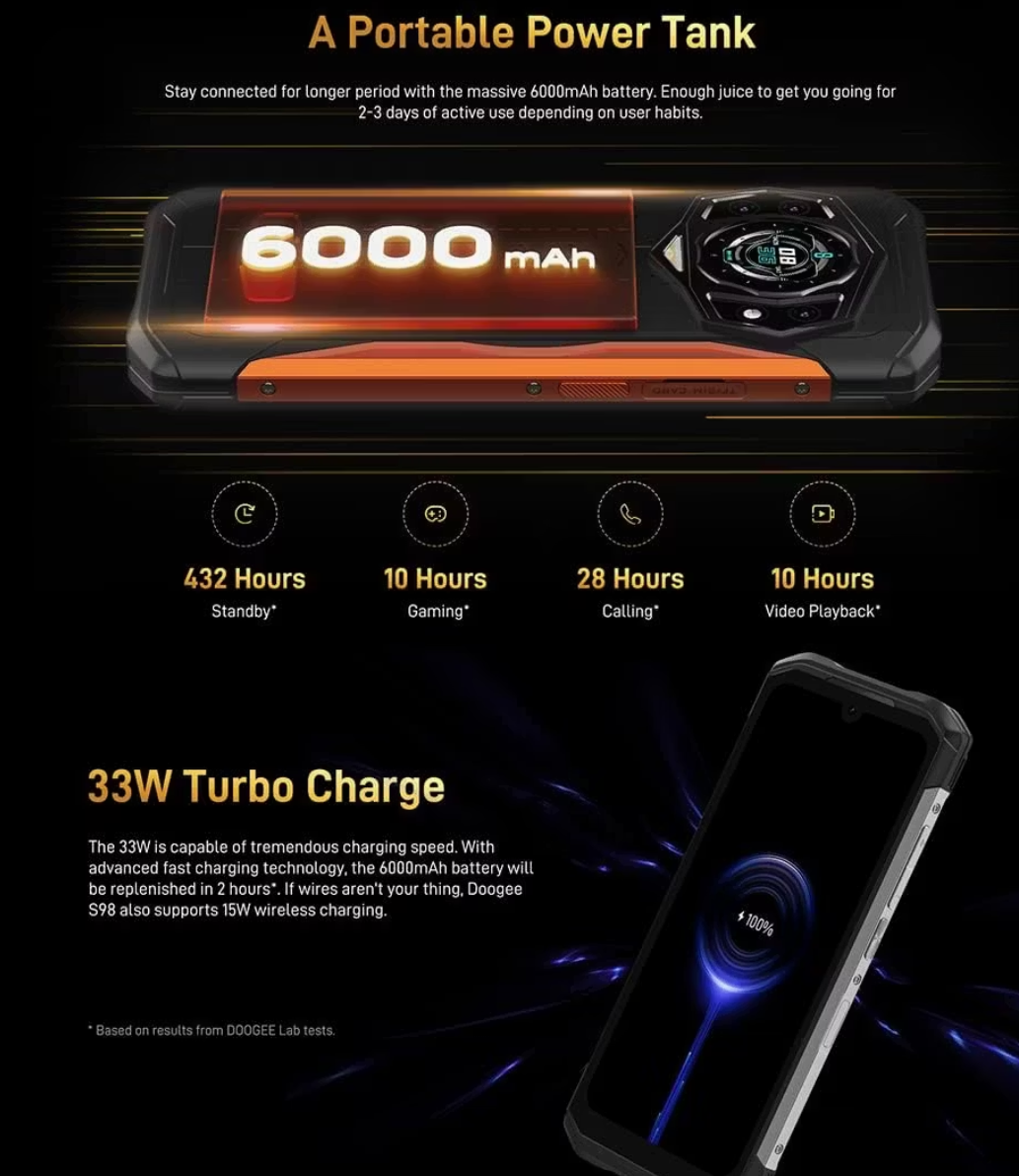 Doogee S98 Outdoor Smartphone | 8 GB RAM | 256 GB Opslag | Nachtzichtcamera | 6000 mAh