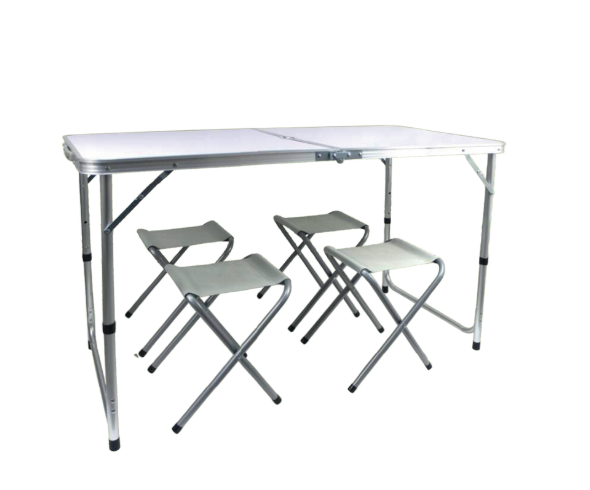 Westerholt Camping Set 5-in-1 - Klaptafel - 4 krukken - Verstelbare hoogte - Aluminium frame