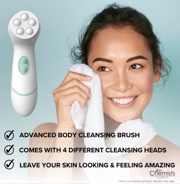 SkinChemists - Advanced Reinigingsborstel Gezicht & Lichaam - 4 Koppen - Dagelijkse Reiniging - Gevoelige Huid - Make‑up Verwijdering - Masserende Kop - Waterdicht