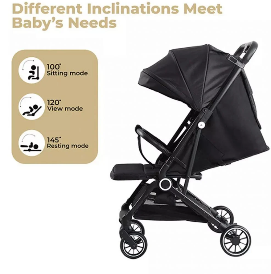 Kinderwagen - Eénhandig inklapbaar - Van geboorte tot 15 kg - Groot zonnescherm - Zwart