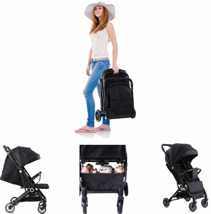 Kinderwagen - Eénhandig inklapbaar - Van geboorte tot 15 kg - Groot zonnescherm - Zwart