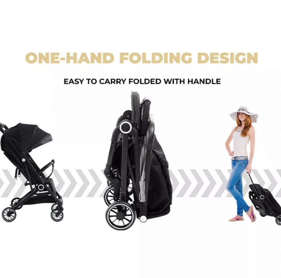 Kinderwagen - Eénhandig inklapbaar - Van geboorte tot 15 kg - Groot zonnescherm - Zwart
