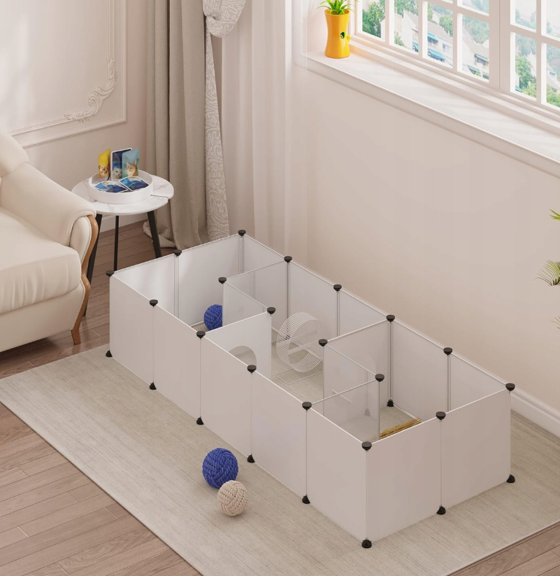 Woltu Opvouwbare Speelkooi voor Kleine Huisdieren - Wit - 175 x 75 x 35 cm