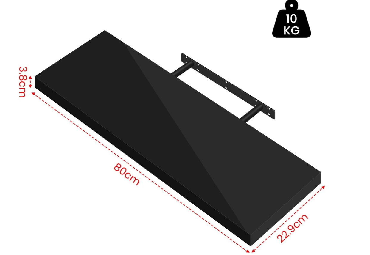 Esituro Hangende Wandplank Zwart 80 x 23 x 3,8 cm - Moderne Zwevende Boekenplank