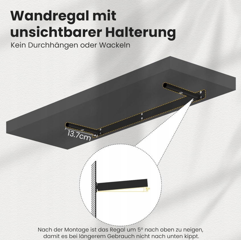 Esituro Hangende Wandplank Zwart 80 x 23 x 3,8 cm - Moderne Zwevende Boekenplank
