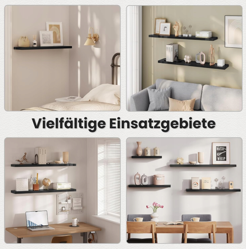 Esituro Hangende Wandplank Zwart 80 x 23 x 3,8 cm - Moderne Zwevende Boekenplank