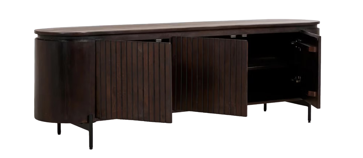 Multifurn TV-meubel Mokka – Voorzien Van Drie Deuren En Ronde Zijkanten En Unieke Houtpatronen – Voor Woonkamer En Media-apparatuur – Walnut Mangohout – 170 x 40 x 56 cm