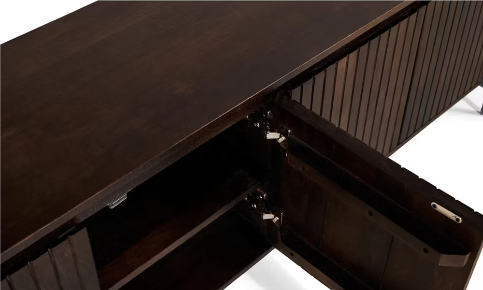 Multifurn TV-meubel Mokka – Voorzien Van Drie Deuren En Ronde Zijkanten En Unieke Houtpatronen – Voor Woonkamer En Media-apparatuur – Walnut Mangohout – 170 x 40 x 56 cm