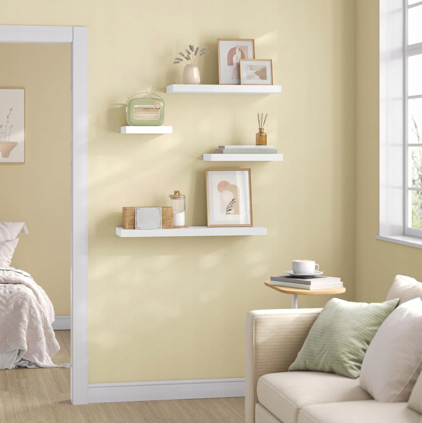 Esituro Witte Zwevende Wandplank MDF Glans Wit 30 x 23 x 3,8 cm – Moderne Wandboekenkast